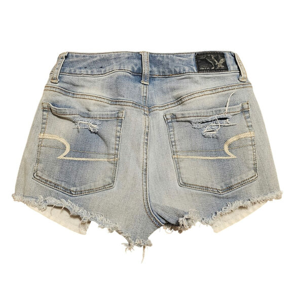 American Eagle Jean Y2K Mirco Shorts 360 Super Stretch Hi-Rise Shortie Size 0 - Picture 2 of 4
